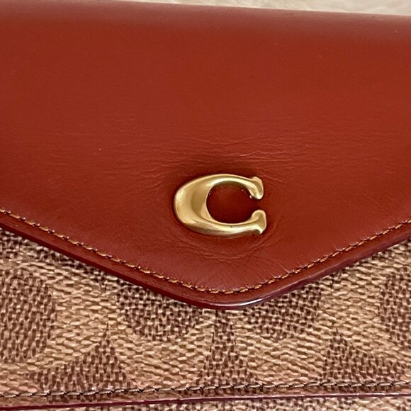 Coach WYN Colorblock Signature Canvas Soft Wallet Brass/Tan/Rust - Picture 3 of 11